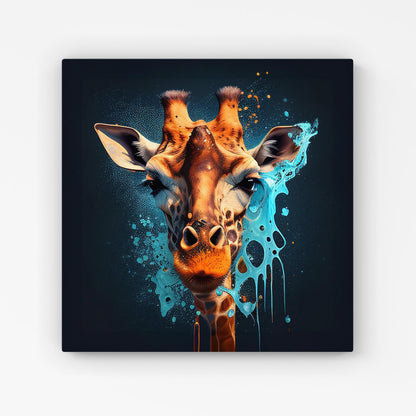 Blue Giraffe Face Splashart Canvas