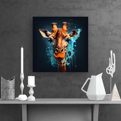 Blue Giraffe Face Splashart Canvas