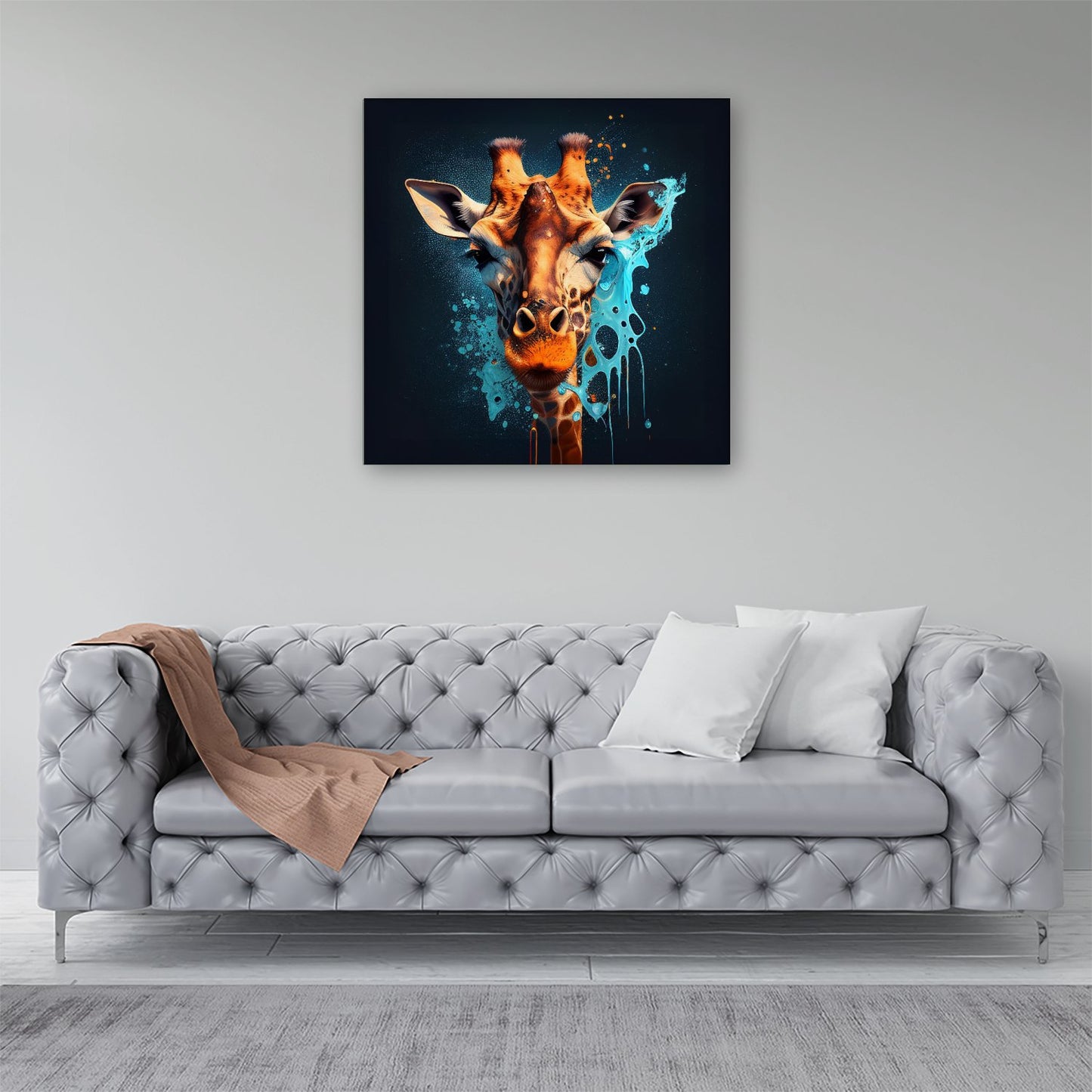 Blue Giraffe Face Splashart Canvas