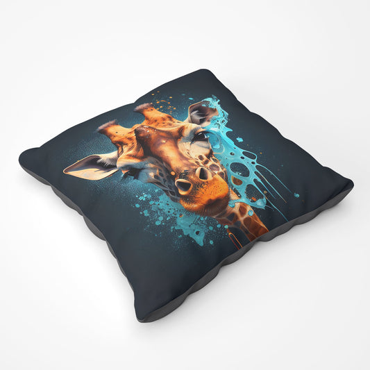 Blue Giraffe Face Splashart Floor Cushion