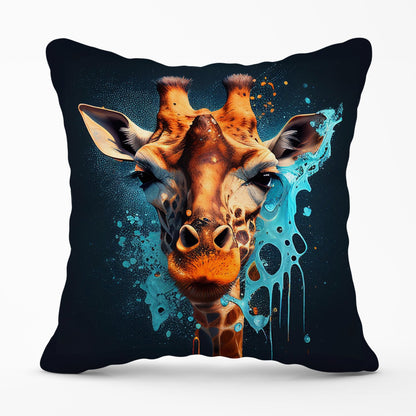 Blue Giraffe Face Splashart Outdoor Cushion