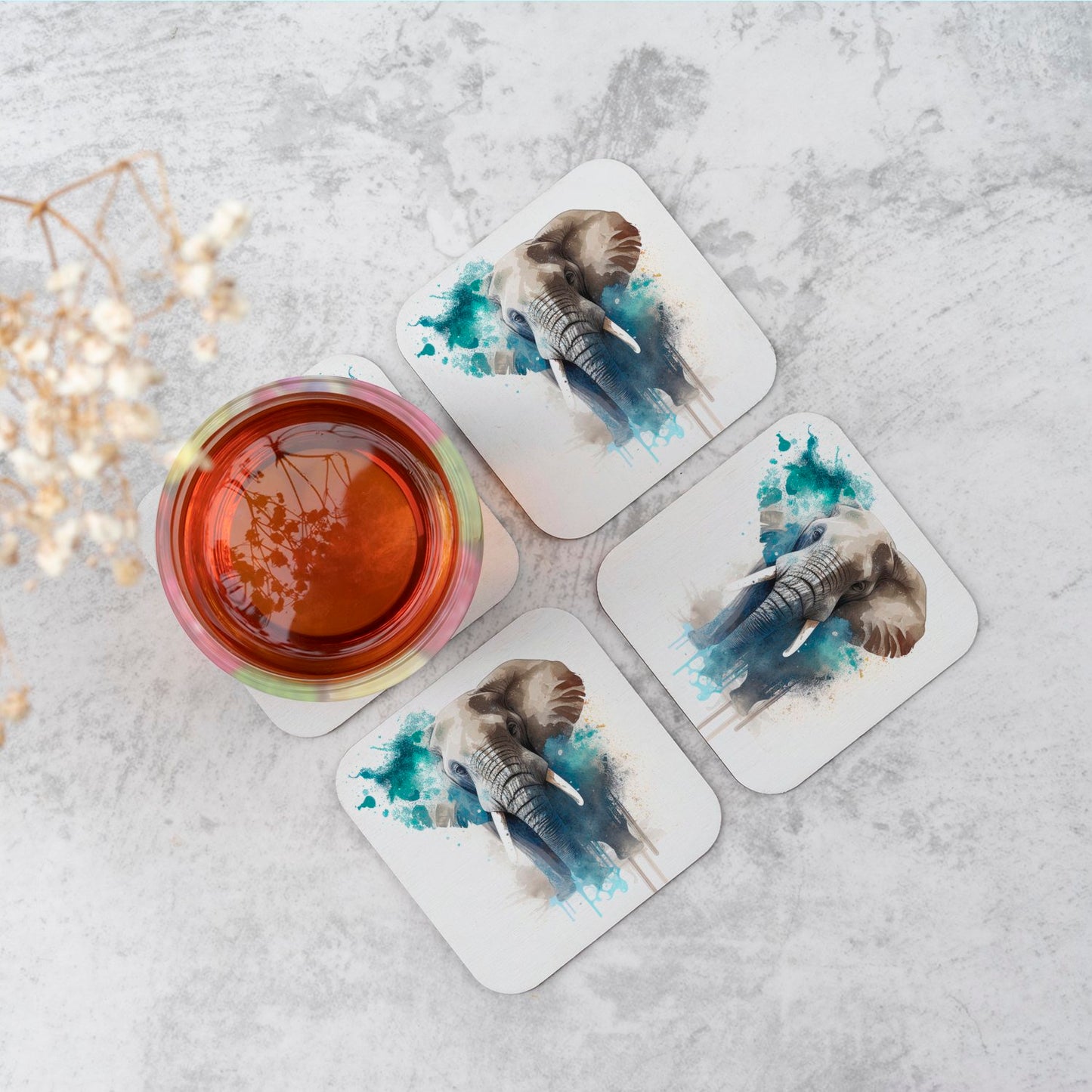 Majestic Elephant Splashart Coasters