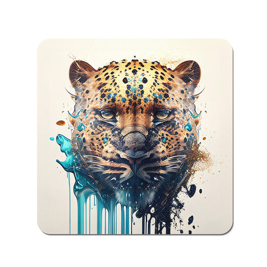 Leapoard Face Splashart On Light Background Coasters