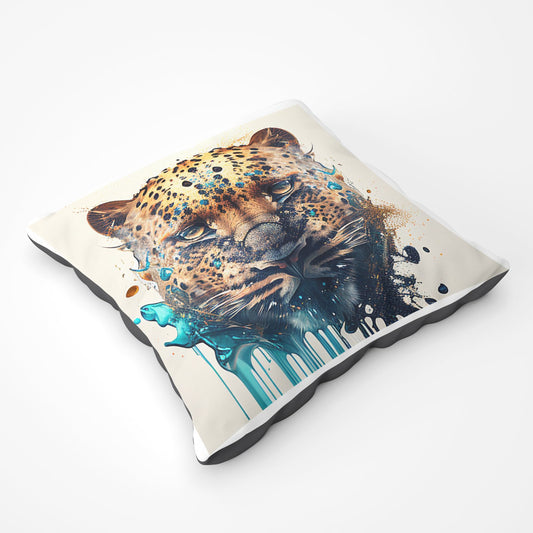 Leapoard Face Splashart On Light Background Floor Cushion