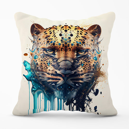 Leapoard Face Splashart On Light Background Outdoor Cushion