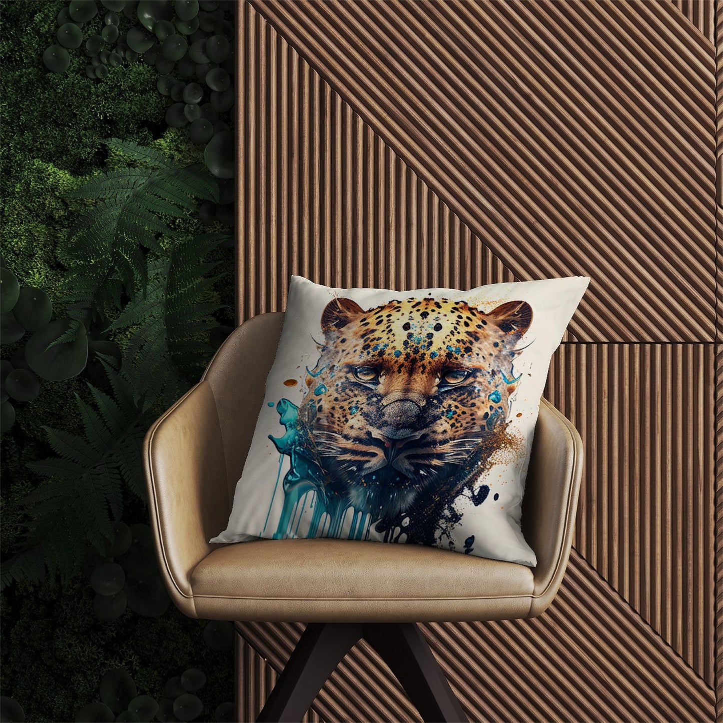 Leapoard Face Splashart On Light Background Outdoor Cushion