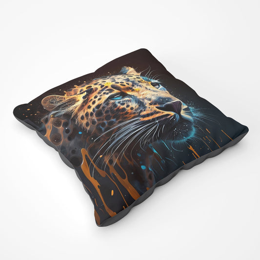 Leapoard Face Splashart On Dark Background Floor Cushion