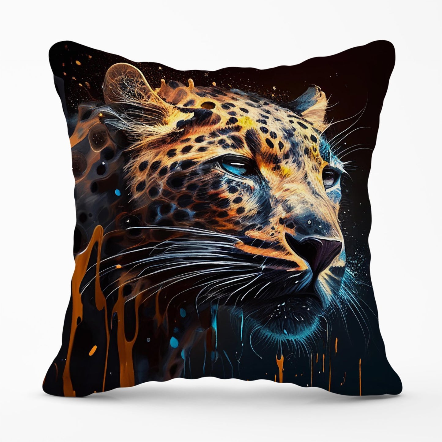 Leapoard Face Splashart On Dark Background Outdoor Cushion