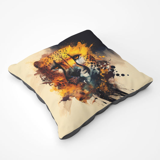 Cheetah Face Splashart Floor Cushion