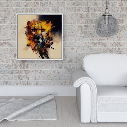 Cheetah Face Splashart Framed Canvas