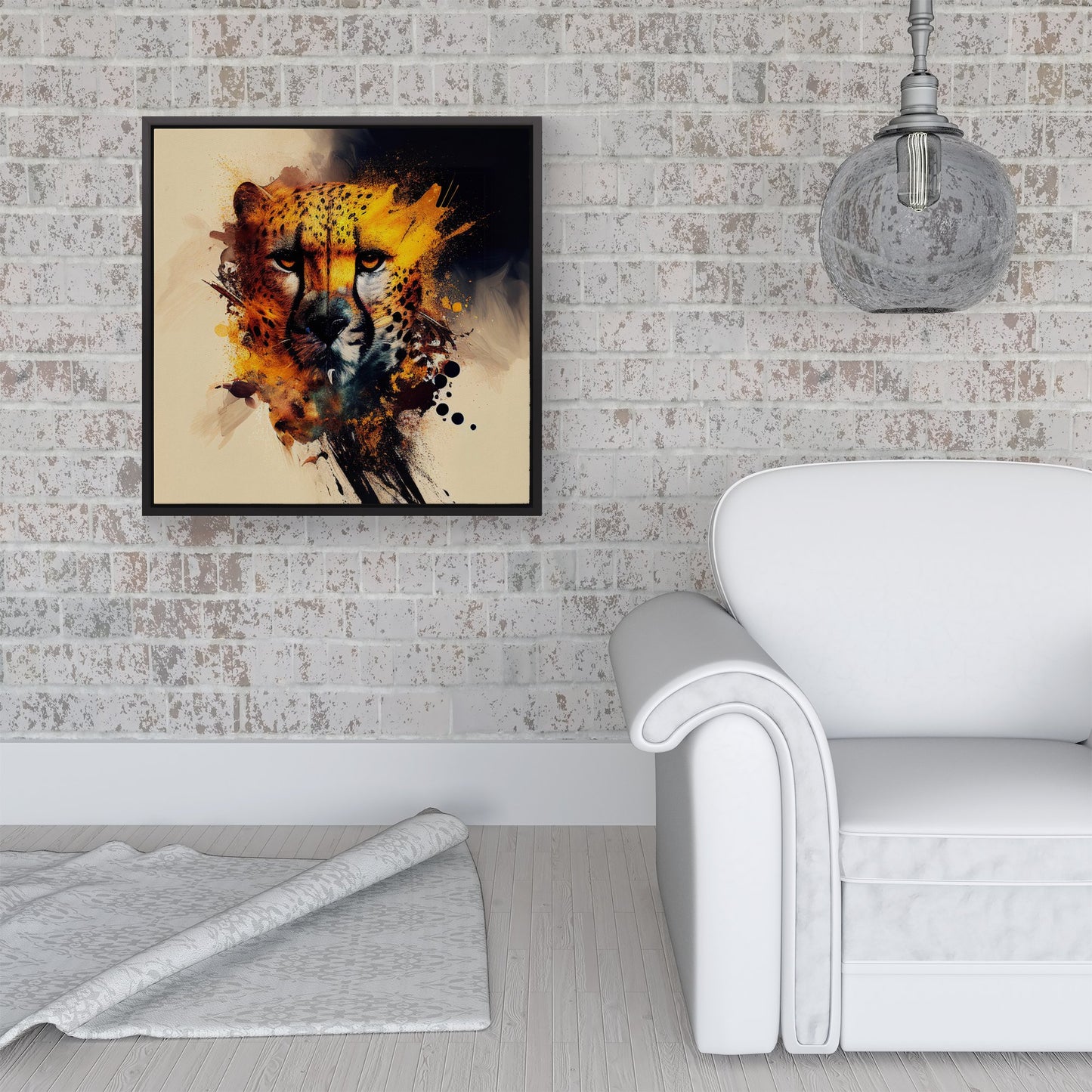 Cheetah Face Splashart Framed Canvas