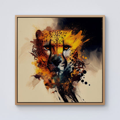 Cheetah Face Splashart Framed Canvas