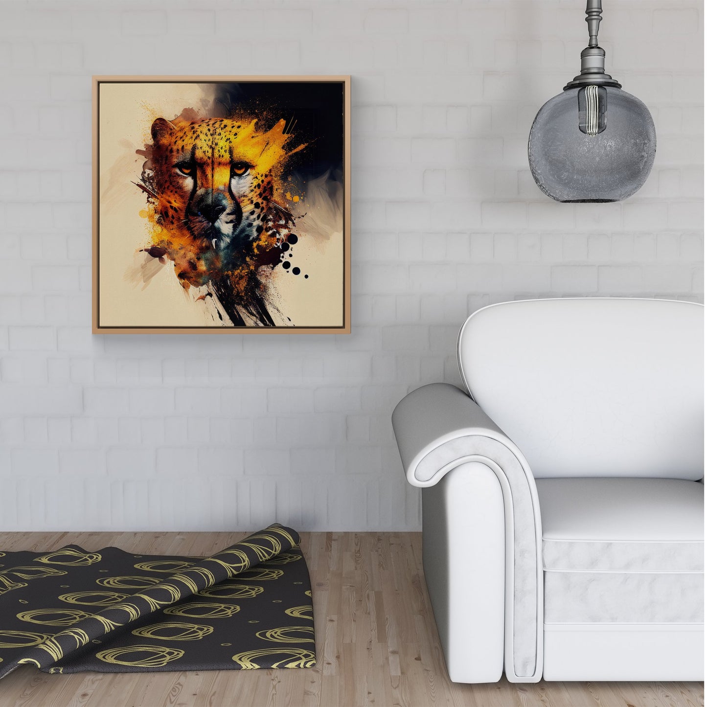 Cheetah Face Splashart Framed Canvas