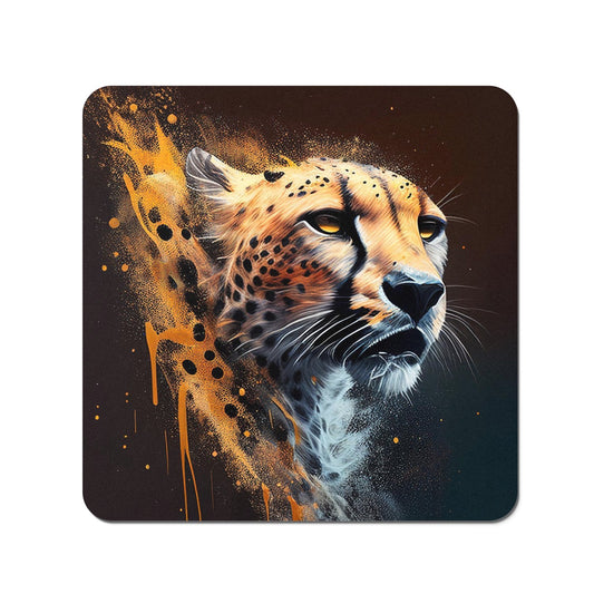 Cheetah Face Splashart Dark Background Coasters