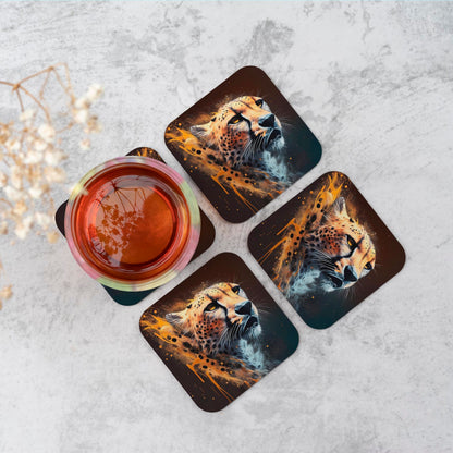 Cheetah Face Splashart Dark Background Coasters