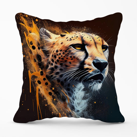 Cheetah Face Splashart Dark Background Outdoor Cushion