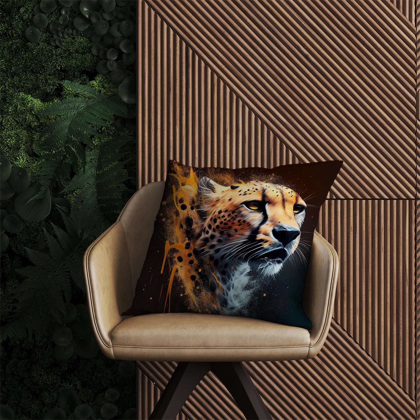 Cheetah Face Splashart Dark Background Outdoor Cushion