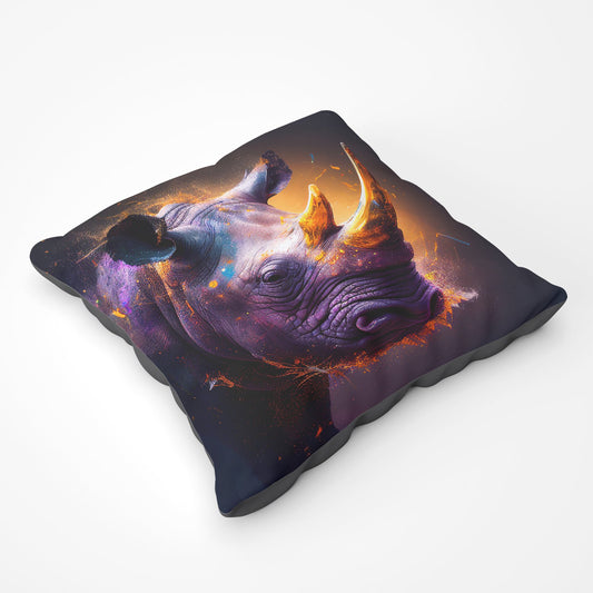 Golden Rhino Face Splashart Floor Cushion