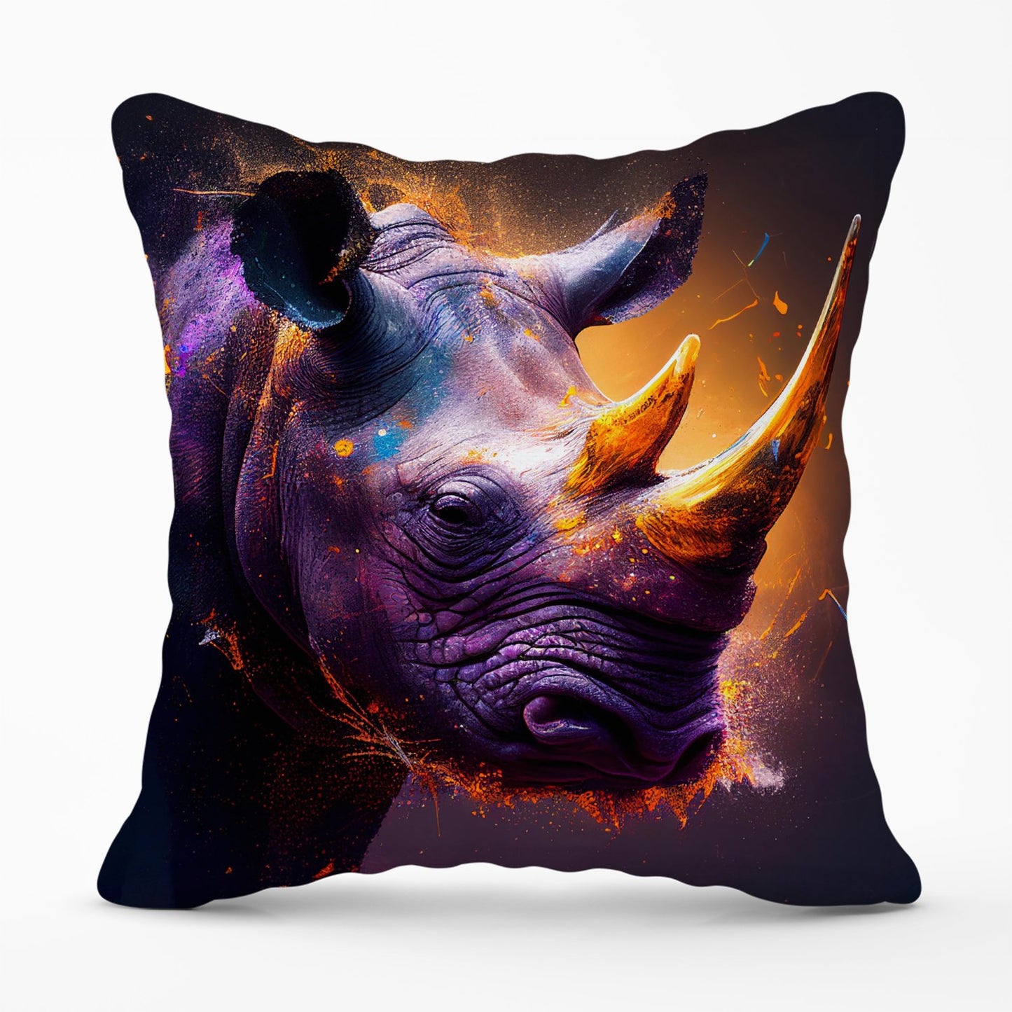 Golden Rhino Face Splashart Outdoor Cushion