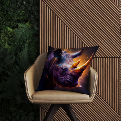 Golden Rhino Face Splashart Outdoor Cushion