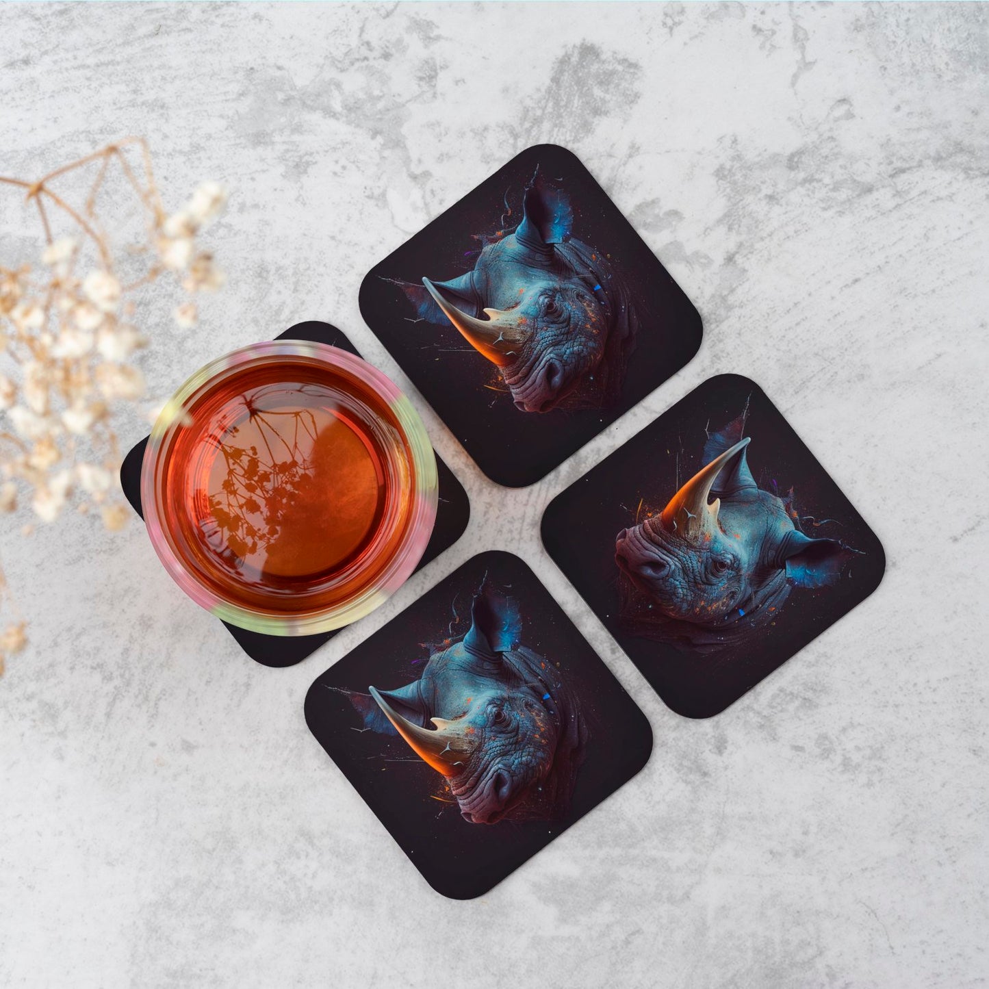 Rhino Face Splashart Coasters