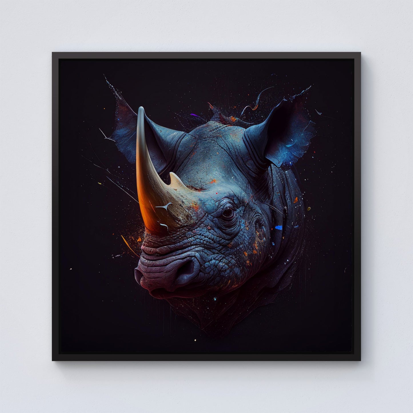 Rhino Face Splashart Framed Canvas