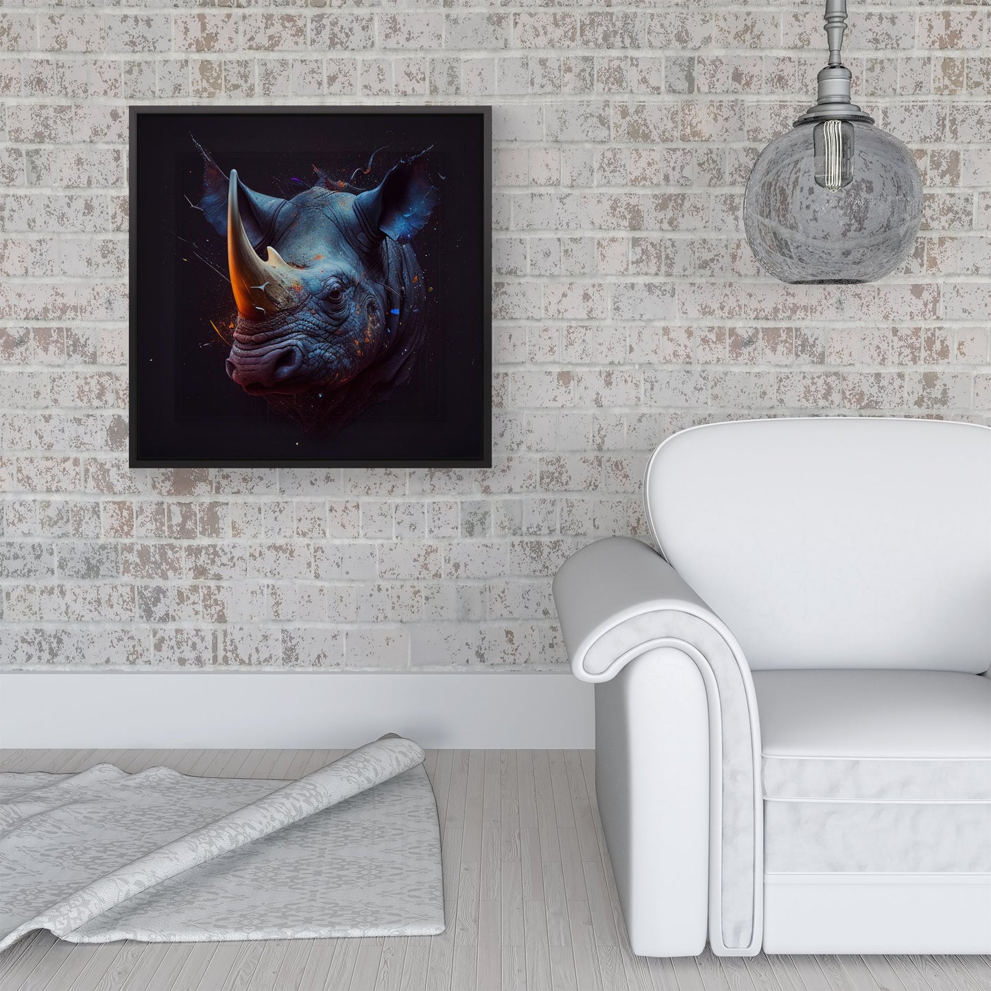 Rhino Face Splashart Framed Canvas