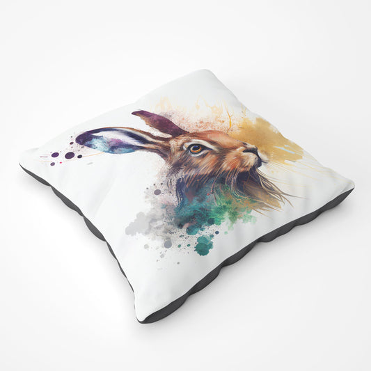 Hare Close Up Splashart Floor Cushion