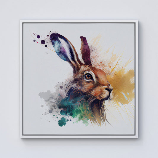 Hare Close Up Splashart Framed Canvas