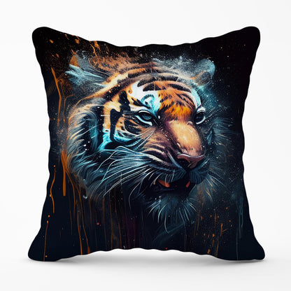 Tiger Face Splashart Dark Background Outdoor Cushion