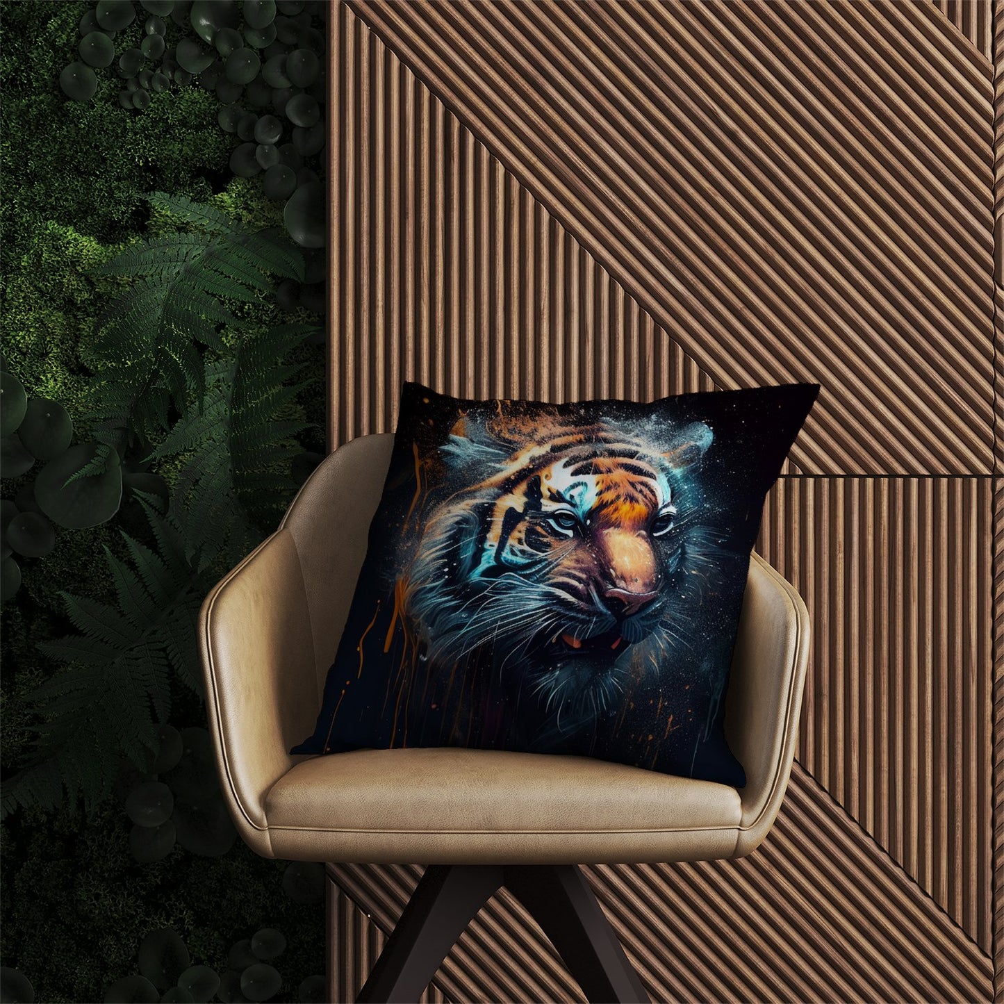 Tiger Face Splashart Dark Background Outdoor Cushion