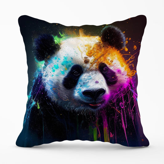 Panda Face Splashart Colourful Outdoor Cushion