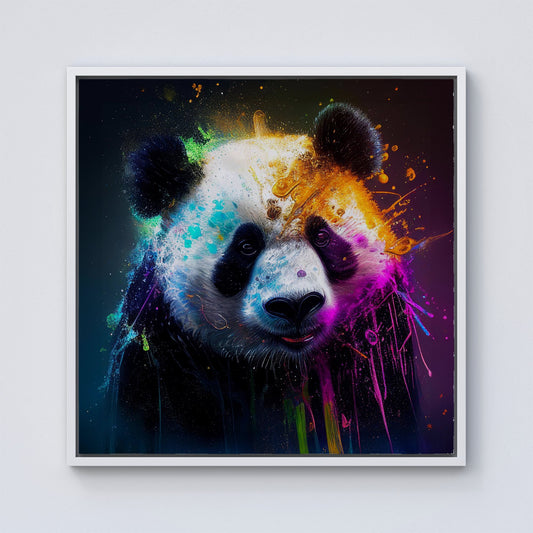 Panda Face Splashart Colourful Framed Canvas