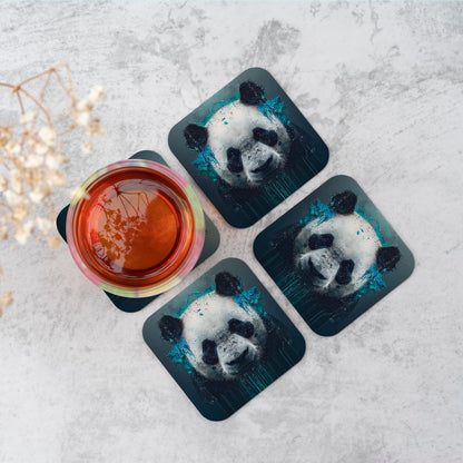 Panda Face Splashart Dark Background Coasters