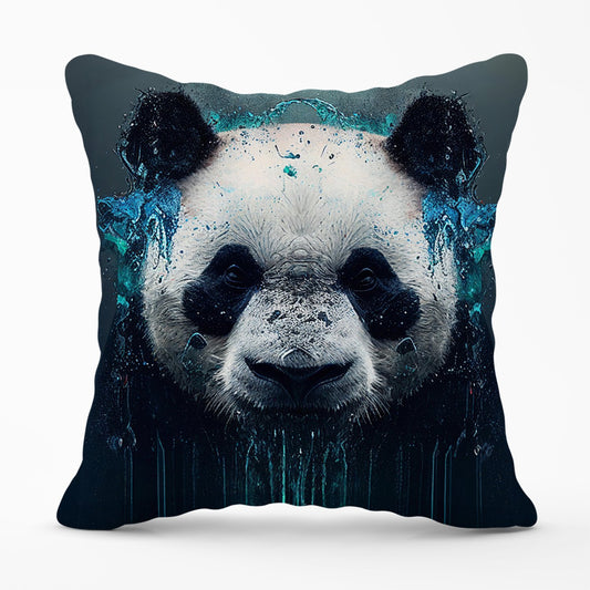 Panda Face Splashart Dark Background Outdoor Cushion