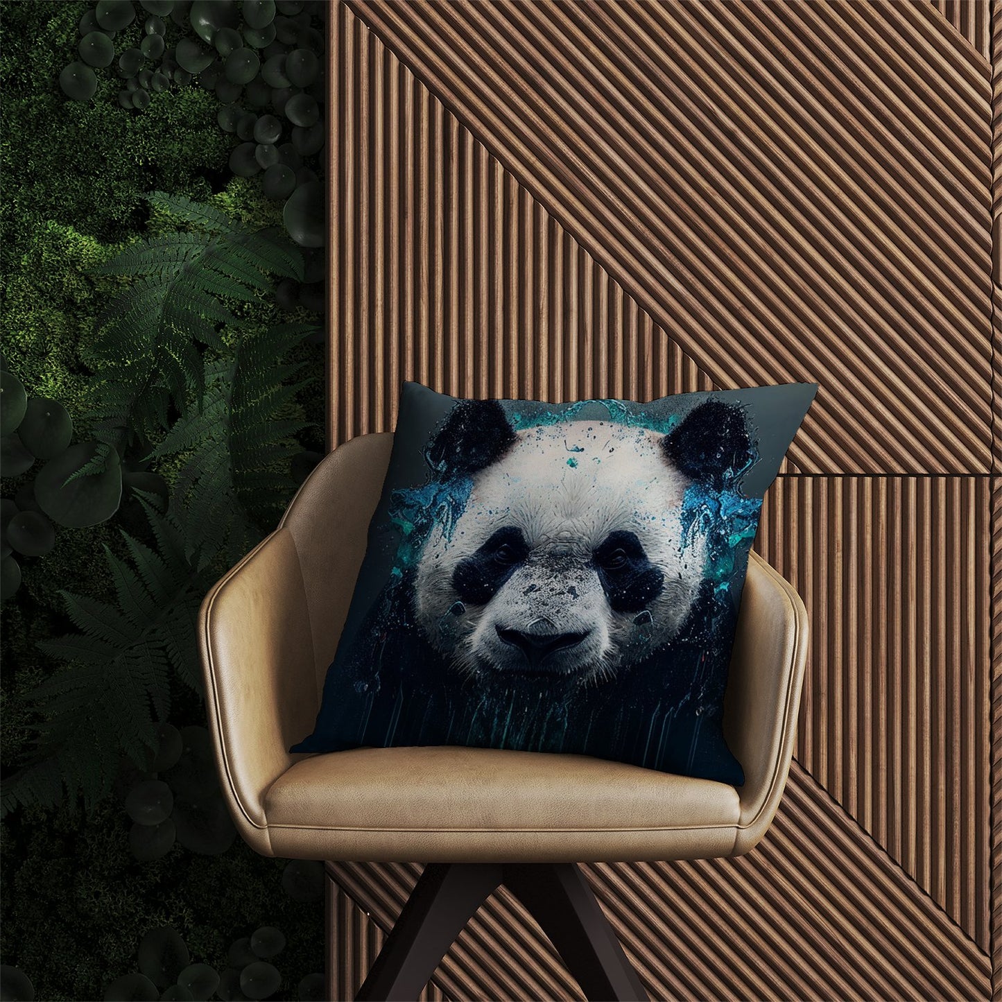 Panda Face Splashart Dark Background Outdoor Cushion