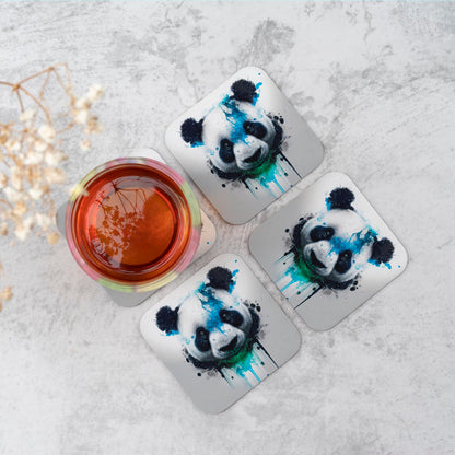 Panda Face Splashart Light Background Coasters