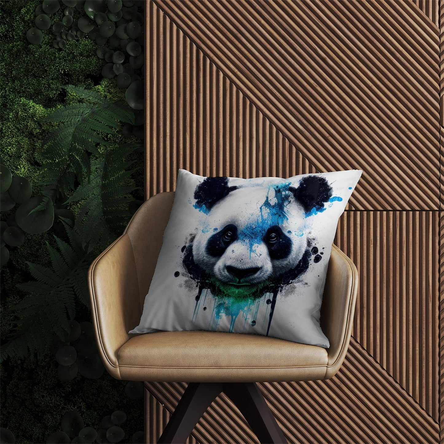 Panda Face Splashart Light Background Outdoor Cushion