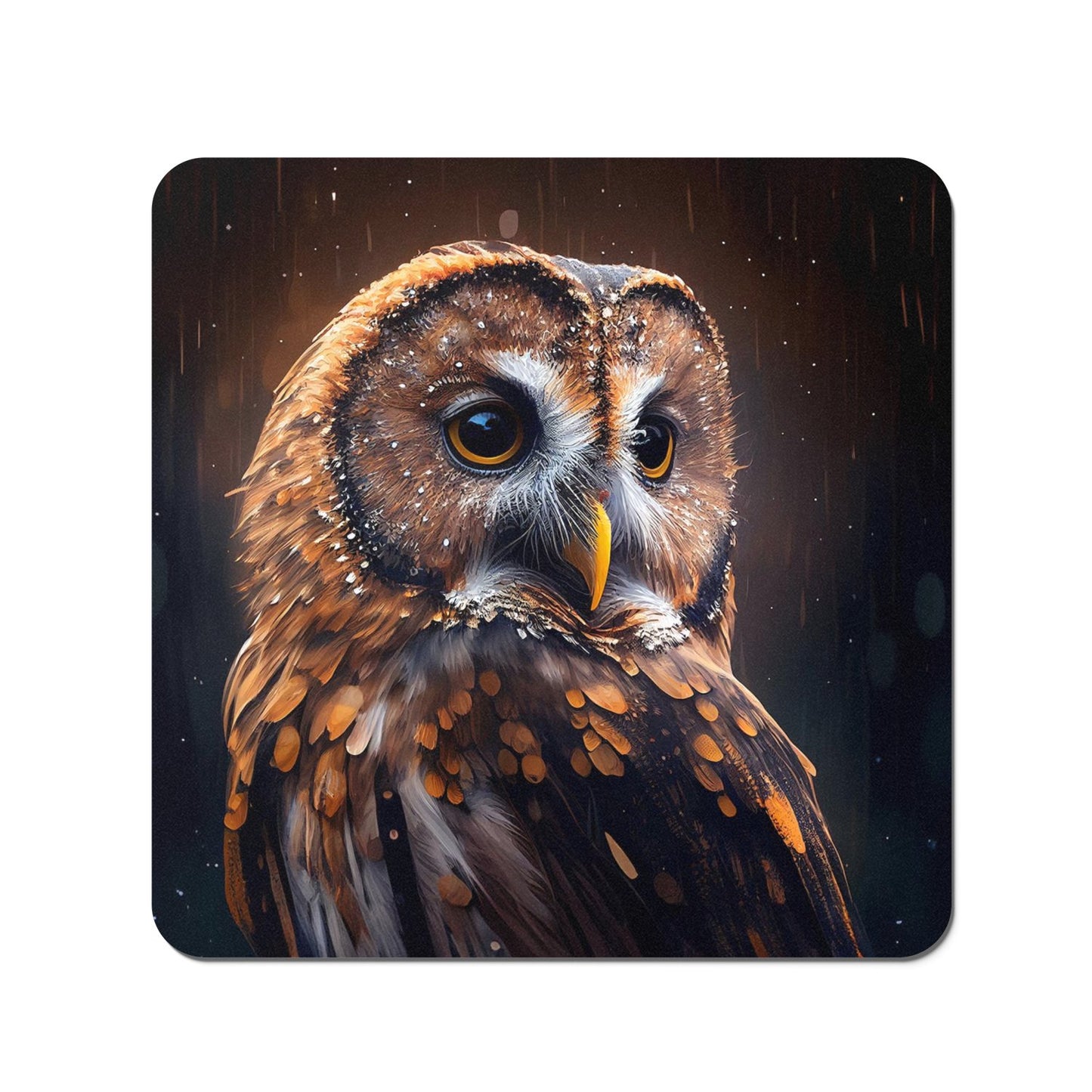 Tawny Owl Face Splashart Dark Background Coasters