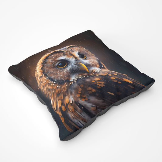 Tawny Owl Face Splashart Dark Background Floor Cushion