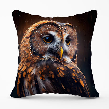 Tawny Owl Face Splashart Dark Background Outdoor Cushion