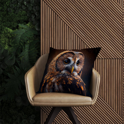 Tawny Owl Face Splashart Dark Background Outdoor Cushion