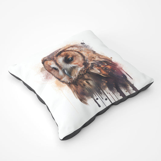 Tawny Owl Face Splashart Light Background Floor Cushion