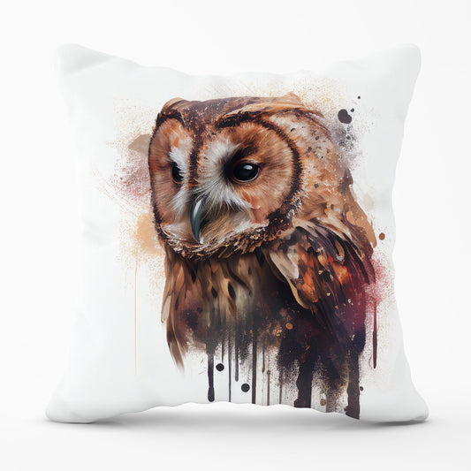 Tawny Owl Face Splashart Light Background Outdoor Cushion