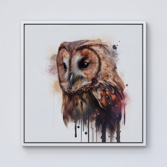 Tawny Owl Face Splashart Light Background Framed Canvas