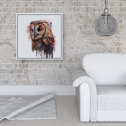 Tawny Owl Face Splashart Light Background Framed Canvas