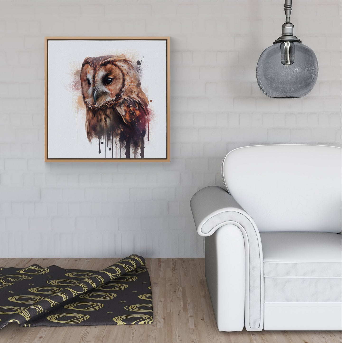 Tawny Owl Face Splashart Light Background Framed Canvas