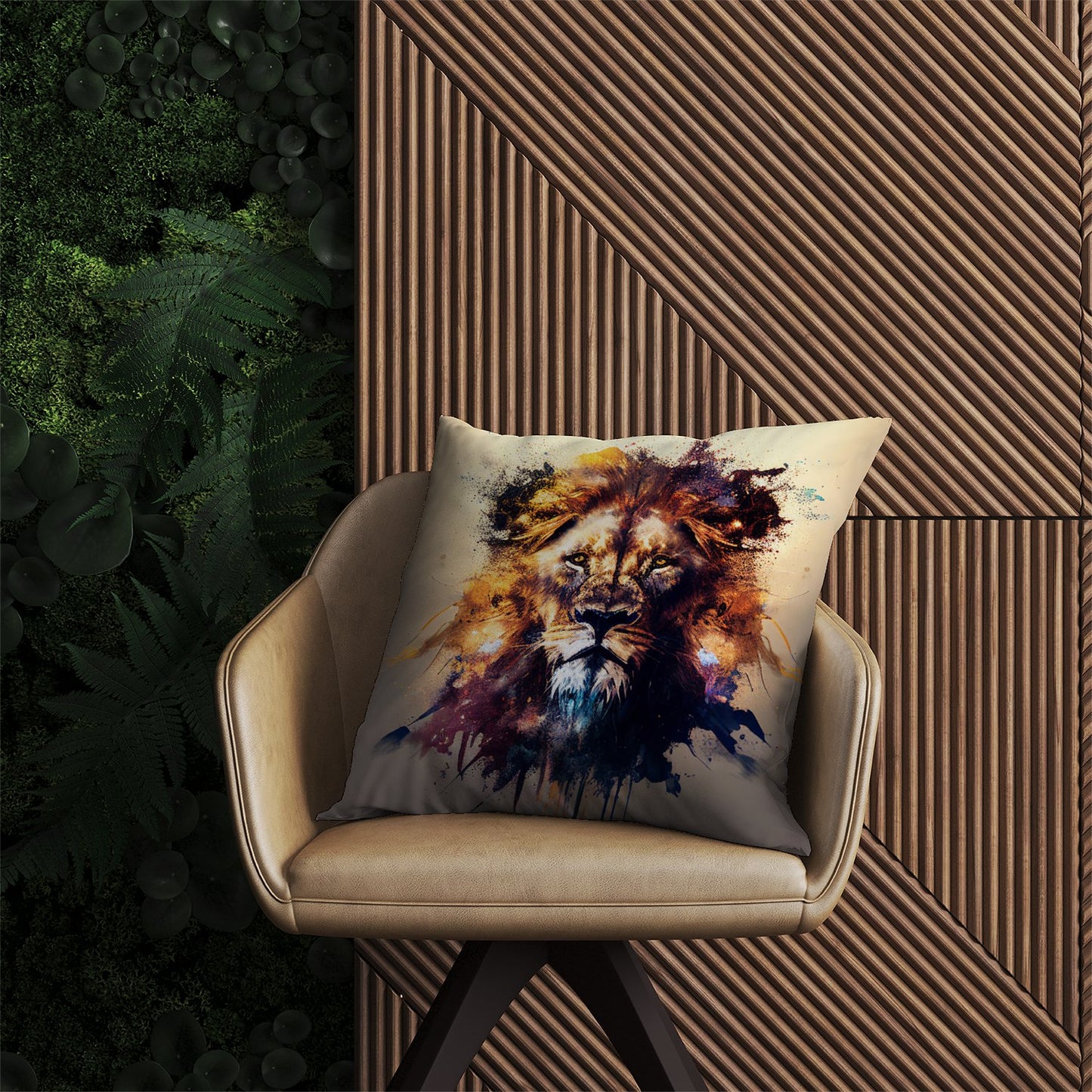 Majestic Lion Face Splashart Outdoor Cushion