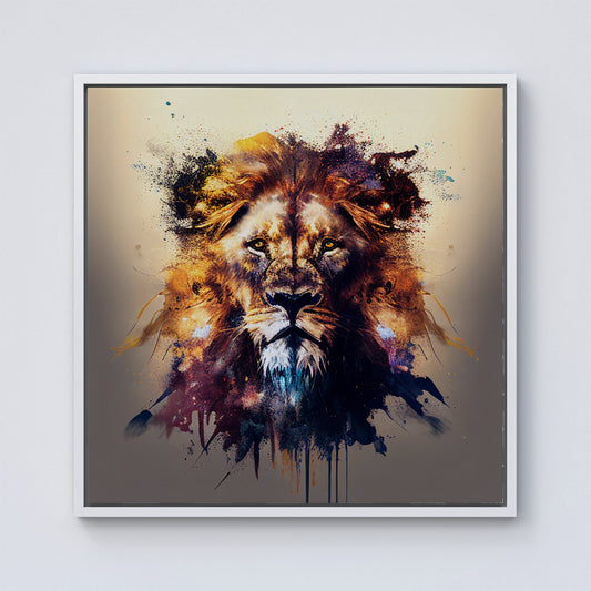 Majestic Lion Face Splashart Framed Canvas