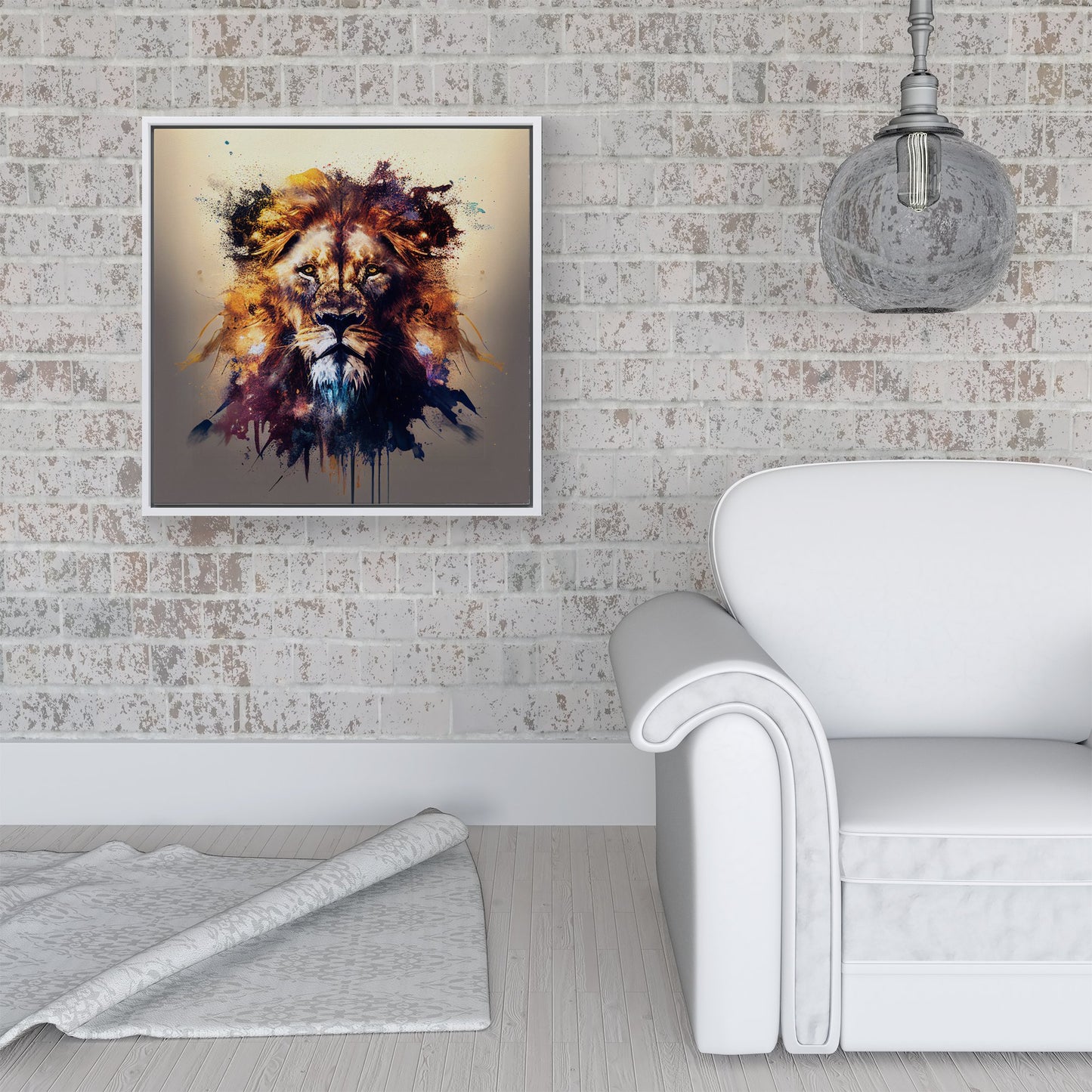 Majestic Lion Face Splashart Framed Canvas